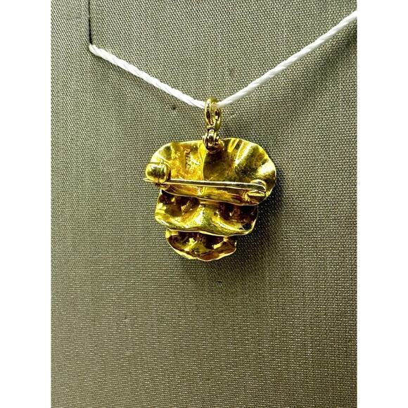 18K Yellow Gold Painted Pansy & Pearl Pendant/Pin (16776) - Picture 2 of 4